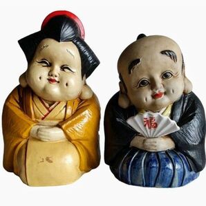 福助さん 福さん 福寿夫婦 置物 縁起物 中古