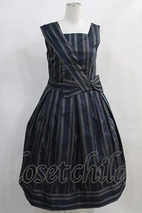 Jane Marple Dans Le Saｌon / Old England stripe coronation dress ネイビー H-24-02-07-1009-JM-OP-KB-ZT034