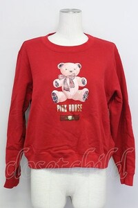 PINK HOUSE×misako&erinko / Rav ribbon Bear print sweatshirt red T-24-03-03-026-LO-TO-AS-ZT145