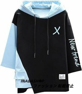 ペアルック パーカー 半袖 メンズ レディース 7分袖ジャージ Tシャツフード 半袖 スウェット ゆったり お揃い ファッション 原宿 韓国風