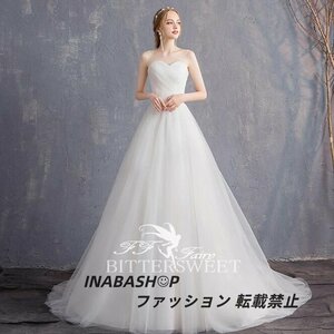 ビスチェ ウェディングドレス ウエディングドレス トレーン Aライン ドレス 花嫁ドレス 二次会 結婚式 花嫁 白 編み上げ 披露宴 海外挙式