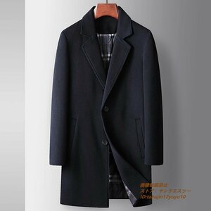 ビジネスコート メンズ テーラードジャケット 紳士スーツコート 新品 厚手 ダウン綿ジャケット 超希少 ウール ネイビー XL