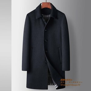 ビジネスコート メンズ スーツコート セレブ*WOOL 高級 ダウン綿ジャケット 厚手 ウールコート超希少 紳士スーツ ネイビー XL