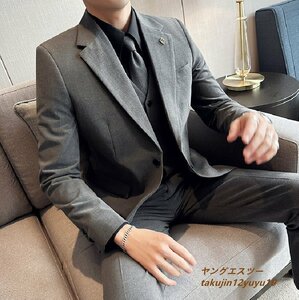  new goods men's three-piece suit set wedding stylish high class suit thin slim 3 point set plain one bo tang re-3XL