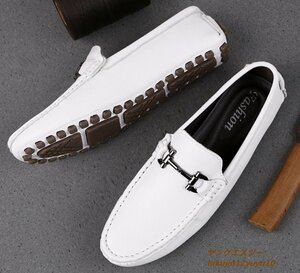  slip-on shoes new goods Loafer cow leather men's driving shoes England manner leather shoes large size equipped three сolor selection white 23.5cm