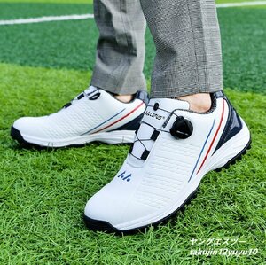  высококлассный товар туфли для гольфа мужской dial тип широкий 4E спортивная обувь Fit чувство легкий эластичность . мужской спорт обувь водонепроницаемый . скользить выдерживающий . белый / красный 25.0cm
