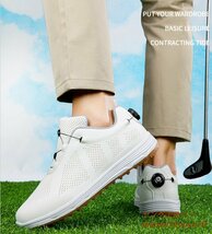 高級品◆GOLF靴 ゴルフシューズ 男女 スニーカー メンズ 運動靴 快適 防水スポーツシューズ 耐久性 4E幅広 カジュアル耐摩耗 白 27.0cm_画像2