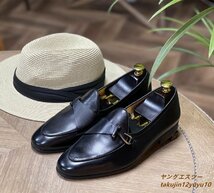 最高級＊定価7万 ビジネスシューズ 本革 レザーシューズ 職人手作り 個性モンクストラップ 紳士靴 牛革 革靴 結婚式ドレス ブラック 25.5cm_画像5