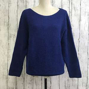 INDIVI Indivi crew neck knitted 42 size blue T-125 USED