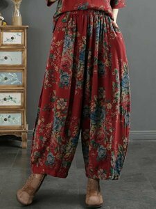 lg ゆったり ズボン 襤褸 アンティーク風 洋服ミックス ロマンファッション 花柄 ポップ 綿100％