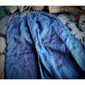 lgn 1631 ズボン アンティーク風 洋服ミックス ロマンファッション ポップ 楽ちん 麻100％リネン ブルー バッチの画像3