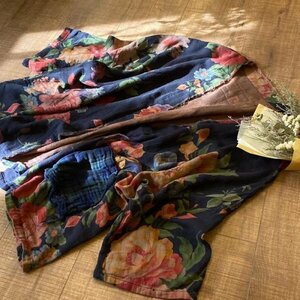 yh カーディガン 羽織物 アウター 襤褸 アンティーク風 洋服ミックス ロマンファッション 綿100％ 花柄 ネイビー