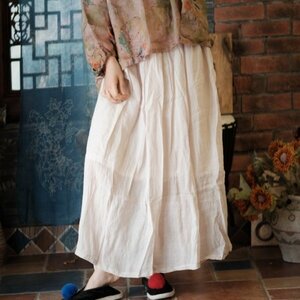 lgn 1960 スカート 襤褸 アンティーク風 洋服ミックス ロマンファッション ポップ ゆったり 麻100％リネン オフホワイト