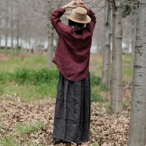 lgn 1979 縫い合わせスカート 襤褸 アンティーク風 洋服ミックス ロマンファッション ポップ ゆったり 麻100％リネン 黒灰色の画像8
