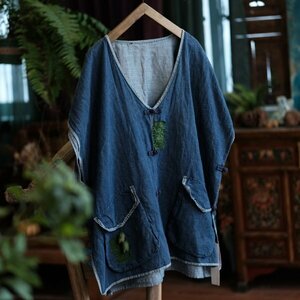 lgn 2155 shoulder .. the best tunic .. antique manner Western-style clothes Mix romance fashion pop easy flax 100%linen... patch 