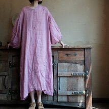 lgn 1993 ロングワンピース チュニック アンティーク風 洋服ミックス ロマンファッション 麻100％ ピンク_画像1