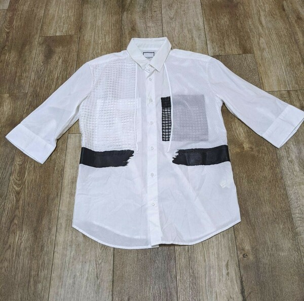 定価6万円 wooyoungmi ウーヤンミ メッシュデザインシャツ 46