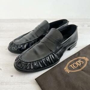 9.5 (28.5cm) Tod's トッズ レザー ローファー ブラック コインローファー 皺加工 黒