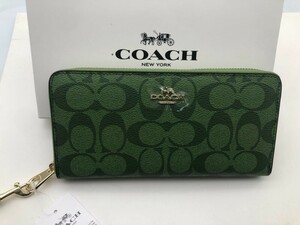 コーチ COACH 長財布 財布 シグネチャー ラウンドファスナー ストラップ付き グリーン緑 新品 未使用 贈り物P022C C4452