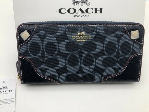 コーチ COACH 長財布 財布 ラウンドファスナー アコーディオン ロゴ デニム ネイビー 新品 未使用 贈り物 F53769 c146C