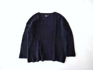 90s old tag Vintage DKNY cotton low gauge crew neck knitted navy Hong Kong made oversize boat neck Donna Karan USA Euro