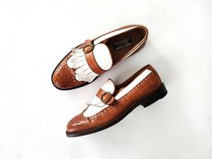 70s Euro Vintage quilt combination Loafer Brown white monk strap Loafer slip-on shoes 40 Church car ngaiCHURCH'S