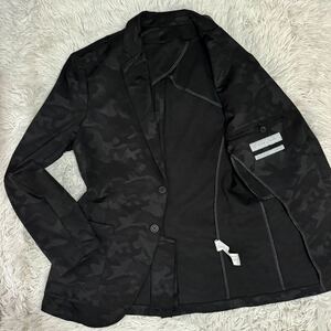 極美品【溢れる色気】ZARA ブラック迷彩 テーラードジャケット ストレッチ素材 アンコン Mサイズ ブラックカモ ザラ 伸縮性 速乾性 高級感