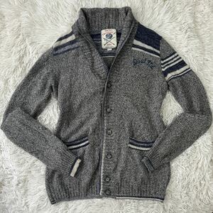 極美品【至極の逸品】DIESEL ショールカラー ニット カーディガン 刺繍ロゴ セーター M,Lサイズ相当 グレー ディーゼル 高級感 薄手