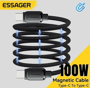 【新品】essager 100W マグネットケーブル Type-C typec 充電ケーブル　急速充電　PD