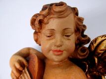 ⑫ヴィンテージ ANRI 木彫 マンドリンを弾く天使 1960年頃 約22cm★希少 アンリ 木彫人形ITALY「Cherub with mandolin」智天使 エンジェル_画像4