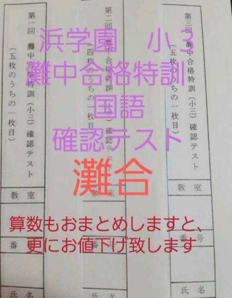 浜学園 小3 灘中合格特訓 国語 確認テスト 灘合