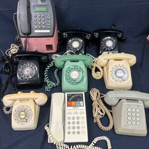 * Showa Retro telephone machine 9 pcs set sale dial type push type black white green bell phone antique collection 155-97