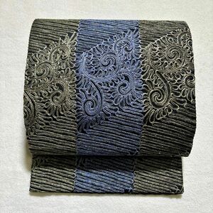 着物 帯 袋帯 正絹 刺繍 糸 作家物 堀口無月 金 紫 パープル ゴールド