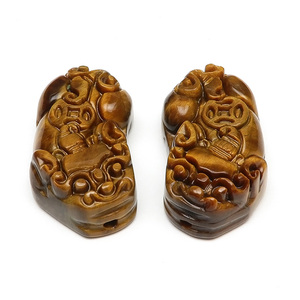 Art hand Auction Yellow Tiger Eye Pixiu Sculpture Netsuke 32~33mm [1 set sold] / 60-7 TG32HK-X, beadwork, beads, natural stone, semi-precious stones