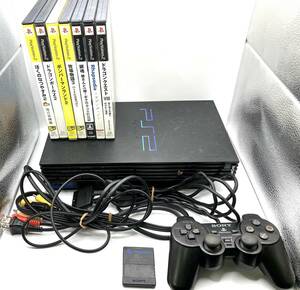 【7237】通電確認済 SONY ソニー PS2 PlayStation2 プレイステーション2 SCPH-30000 ブラック 本体一式セット ソフト7本付き プレステ