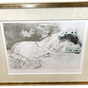 【7194】眠る女 7024 EA 保証書付き ジャン・ジャンセン 額寸 約75×58cm リトグラフ 石版画 絵画の画像1