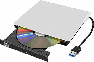 cd dvdドライブ 外付け USB 3.0 type-c CD/DVD読込み・録画込み・書込 CD/DVDプレーヤー USB3.0/2.0 高速 静音 超スリム 薄型 (ホワイト)