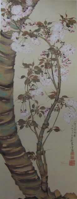 絹谷幸二、桜花爛漫 吉野山、希少な額装用画集より、状態良好