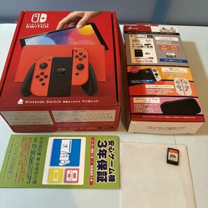 Nintendo switch有機ELモデル マリオレッド 新品未開封品 3年保証付き 新品MicroSD64GB 等 中古 大乱闘スマッシュブラザーズ付きの画像1