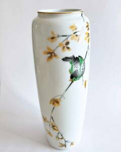 #e4 即決 深川製 花瓶 フラワーベース 鳥 高さ約28.5cm 口径約7cm 木箱付き