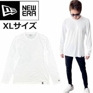 ニューエラ 長袖 Tシャツ ヘリテージ NEA102 ワンポイントロゴ クルーネック ホワイト XLサイズ NEWERA HERITAGE BLEND LONG SLEEVE 新品の画像1