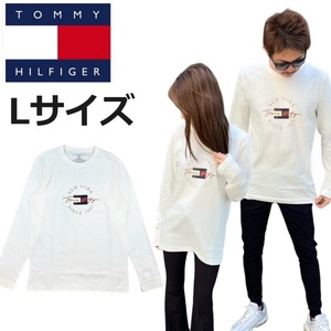 トミーヒルフィガー ロンT 長袖Tシャツ 09T4329 コットン プリントロゴ ナチュラルホワイト Lサイズ TOMMY HILFIGER L/S CREW NECK 新品