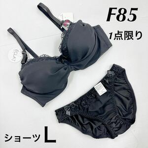 新品62459 F85 黒ブラックシフォンレースワイヤーブラジャー&ショーツセット ショーツLLサイズ　 上下セット 大きいサイズ　グラマーサイズ