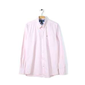 【送料無料】トミーヒルフィガー ボタンダウンシャツ ロゴ刺繍 チェック 薄ピンク マチ付 長袖シャツ TOMMY HILFIGER サイズS 古着 @CA1326