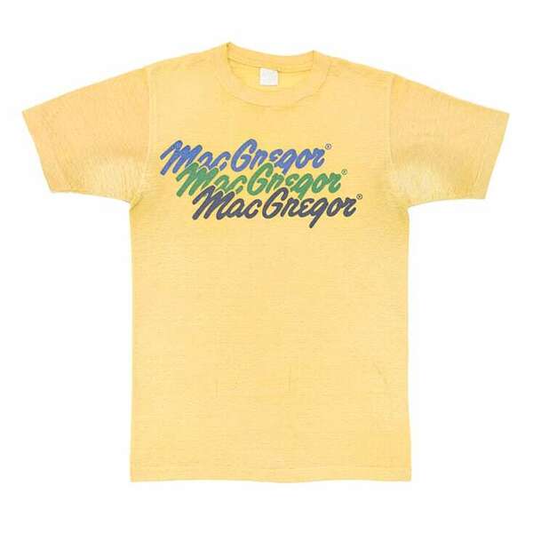 【送料無料】70s McGREGOR マクレガー 3連プリント ヴィンテージTシャツ 黄 マックレガー サイズM相当 古着 @BZ0192