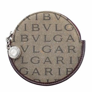 ◆良品◆ ブルガリ BVLGARI 財布 ウォレット コインケース 小銭入れ 円型 キャンバス レザー カーキ系 茶 ブラウン系 01-24031110-a