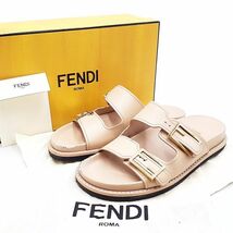 フェンディ FENDI サンダル 靴 シューズ 8X8326 レザー ゴールド金具 G金具 約24.5-25cm相当 ベージュ系 レディース メンズ 01-24032706-X_画像1