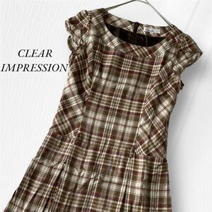 CLEAR IMPRESSION チェック柄 ワンピース プリーツ フレンチ袖 レディース