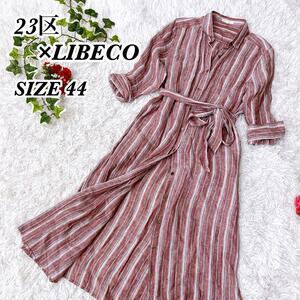  free shipping superior article 23 district LIBECO high class linen flax shirt One-piece size 44 large size multi stripe belt attaching 