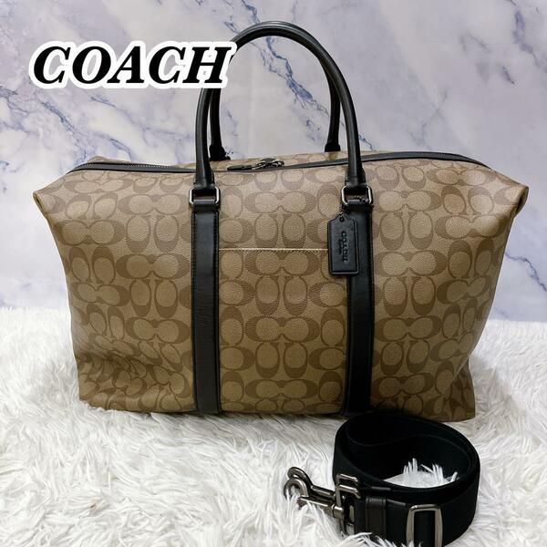 送料無料　美品　COACH コーチ シグネチャー ボストンバッグ 2way　F77922　トラベルバッグ　ショルダーバッグ